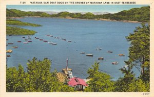 Watuga Lake Tennessee 1940s Postcard Watuga Dam Boat Dock