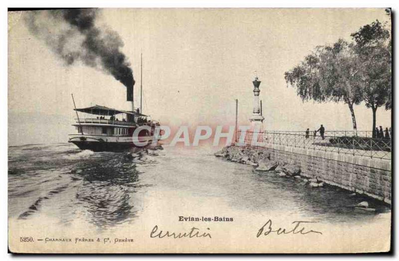 Old Lighthouse Postcard Evian les Bains Boat