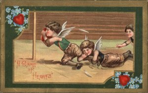 Valentine Fantasy Cupids Playing Football c1910 Vintage Postcard