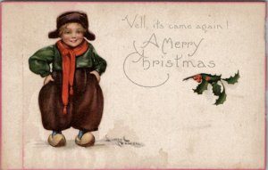 Christmas Vell, Its came again, Dutch Boy by Lyman Powell 1916 Postcard W15