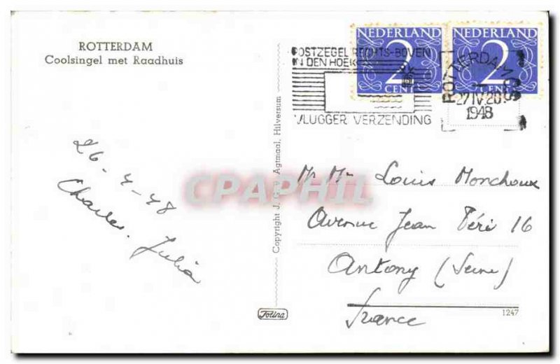 Old Postcard Rotterdam Coolsingal Mit Raadhuis