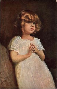 A/S Beautiful Little Girl in White with Blonde Hair c1910 Vintage Postcard