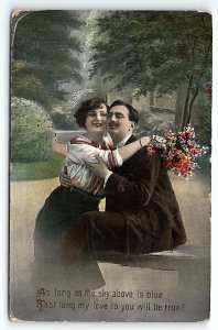 c1910 ROCK VALLEY IOWA ROMANTIC COUPLE FLORAL BOUQUET POETIC POSTCARD P3711