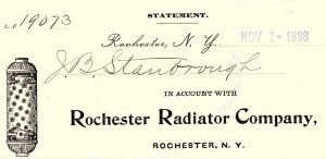 1898 ROCHESTER NY ROCHESTER RADIATOR COMPANY STATEMENT BILLHEAD Z4227