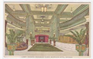 Lobby & Mezzanine Interior Morrison Hotel Chicago Illinois 1920c postcard