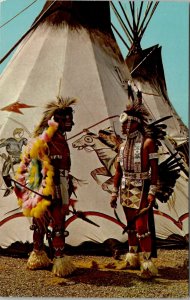 Oklahoma Indians Indian City Traditional Dress Decorated Teepees Postcard V7