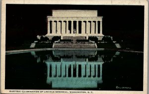 c1930 WASHINGTON D.C. LINCOLN MEMORIAL ELECTRIC ILLUMINATION POSTCARD 26-161