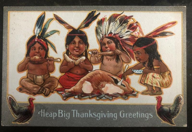 1910s USA Postcard Cover Native American Heap Big Thanksgiving Greetings