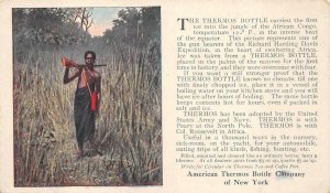 AMERICAN THERMOS BOTTLE COMPANY GUN BLACK AMERICANA AFRICA AD POSTCARD (c. 1910)