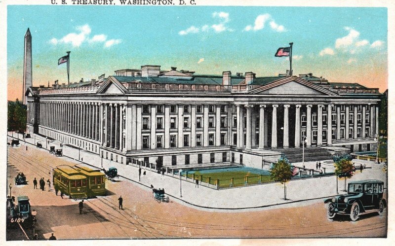 Vintage Postcard 1920's U.S. Treasury Building Washington D. C. Pennsylvania Ave