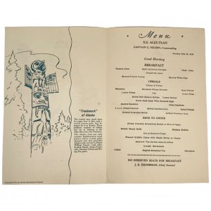 1949 Alaska Steamship Line S.S. Aleutian Breakfast Menu - Malemute Dog Portrait