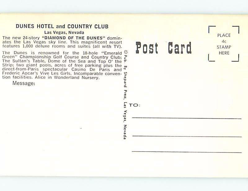 Pre-1980 ROULETTE GUIDE POSTCARD FROM DUNES CASINO HOTEL Las Vegas NV B0727