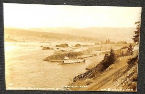 RPPC CASCADE LOCKS COLUMBIA RIVER HWY OREGON SHIP REAL PHOTO POSTCARD (1930s)