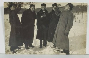 Rppc Men Passing the Bottle in Snow Minnesota Family Buck Postcard P14