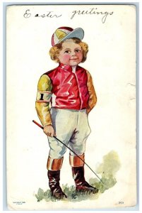 c1905 Easter Greetings Boy Jockey Fort Dodge Iowa IA Posted Antique Postcard