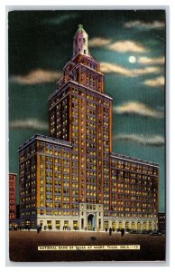 Night View Nationial Bank Of Tulsa Oklahoma OK Linen Postcard W20