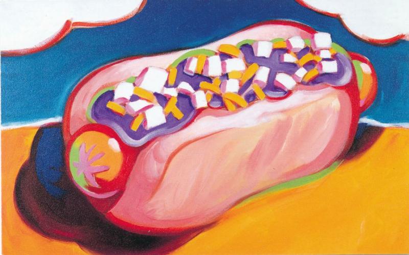 Fat Juicy Hot Dog Soft Bun Mustard Onions Coney Island Art - 1997 Potlatch Corp