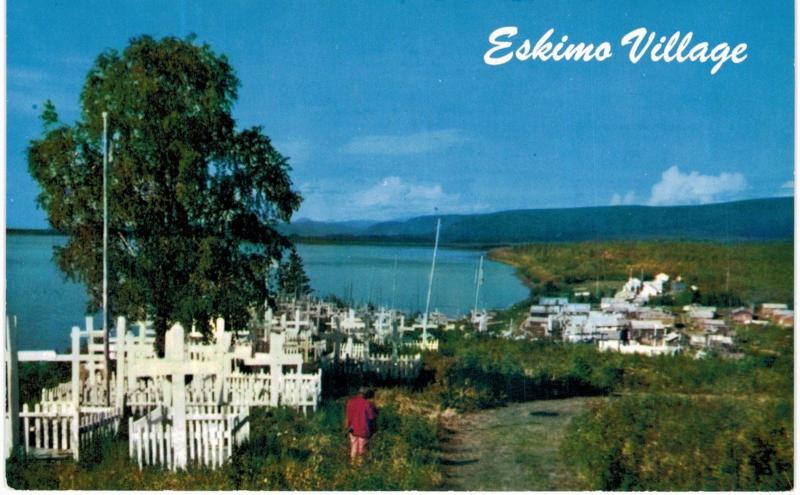 Eskimo Village and Graveyard Alaska 1950s Chrome Near Mint 