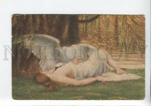 3185645 NUDE LEDA sleeping w/ SWAN by THOMAS Vintage color PC