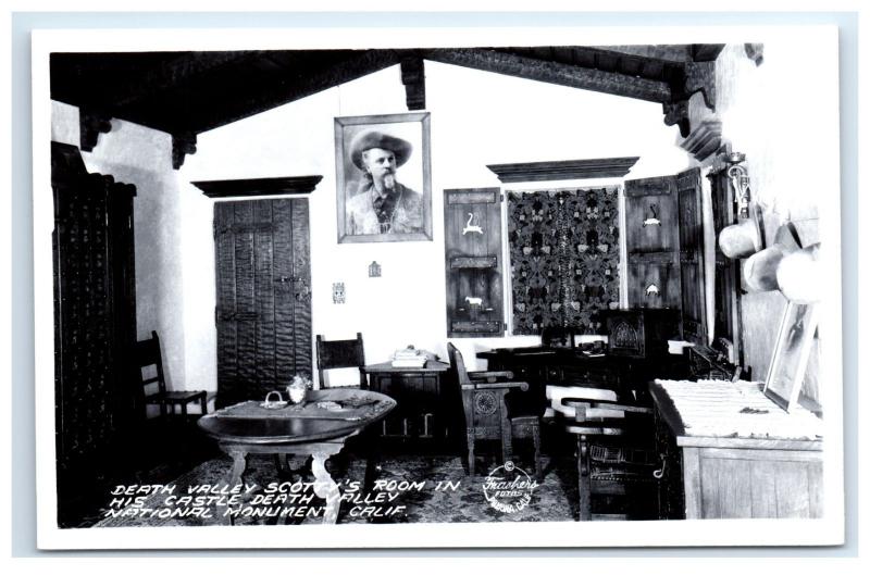 Postcard Death Valley Scotty's Room in his Castle, CA National Monument RPPC D16