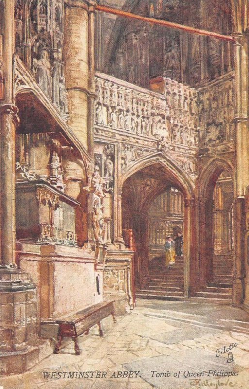 WESTMINSTER ABBEY Tomb of Queen Philippa London, England Oilette Postcard c1910s