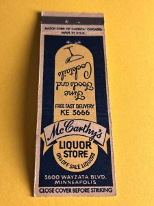 Vintage Matchbook Cover McCarthy's Liquor Store Minneapolis, Minnesota MB182