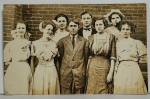 RPPC Victorian Attractive Group of Young People School Real Photo Postcard N17