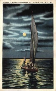 Seaside Park New Jersey NJ Barnegat Bay Sailboat Sailing Full Moon Vintage PC