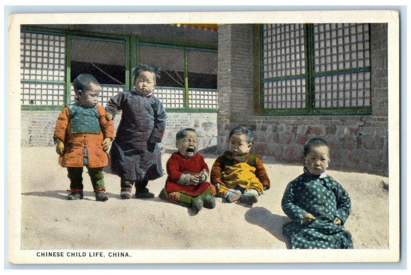 c1930's Standing Sitting Crying Chinese Child Life China Vintage Postcard