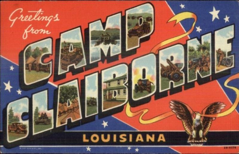 Military Base Large Letter Linen Postcard CAMP CLAIBORNE LA LOUISIANA