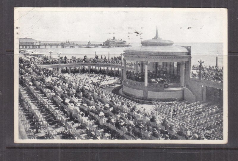 EASTBOURNE, BANDSTAND & PIER, EAST SUSSEX, 1954 ppc., used.