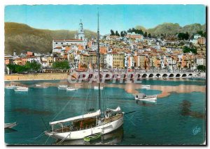 Modern Postcard Menton Harbor and Old Town Boat Sailboat