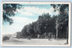 LaGrange Indiana Postcard Court House Park Classic Cars Street Scene Trees 1920