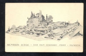 PASADENA CALIFORNIA ROUTE 66 MONTEREY LODGE VINTAGE ADVERTISING POSTCARD