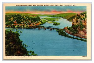 Birds Eye View Harpers Ferry West Virginia WV UNP Unused Linen Postcard V12