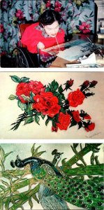 3~Postcards MOUTH ARTIST~NYLA THOMPSON~Polio Sufferer Painting FLOWERS & PEACOCK
