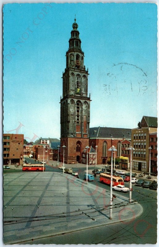 c1950s Groningen, Netherlands Martinitoren Market Square Bell Bus Cars PC A151