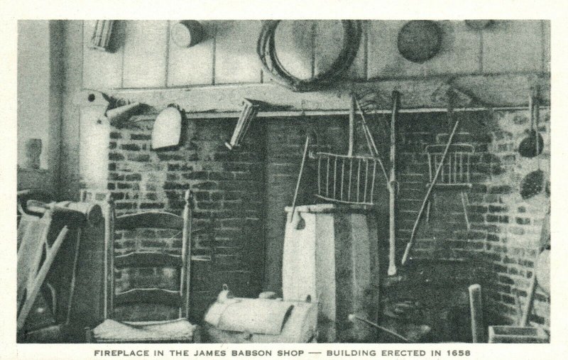 Vintage Postcard 1930's Fireplace in the James Babson Shop Building Built 1658