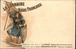 La Lorraine Biere Francaise Knight Armor Flag c1900 Postcard