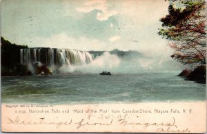 VINTAGE POSTCARD HORSESHOE FALLS AND MAID OF THE MIST VIEW FROM CANADA 1908