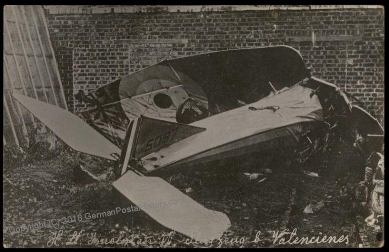 WW1 RPPC postcard photo of crashed German biplane WW1 RPPC postcard photo of crashed German biplane