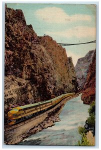 c1940 Streamline Train Bottom Royal Gorge Arkansas River Canon Colorado Postcard