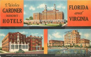 Gardner Resorts Hotel Florida Virginia linen Teich 1930s Postcard 6787