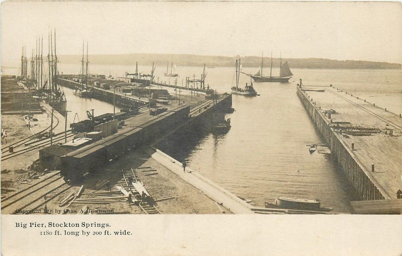 Postcard RPPC C-1910 Stockton Springs Maine Big Pier railroad tracks 24-5339