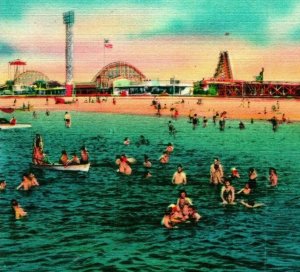 Vtg Linen Postcard New Orleans LA Louisiana Ponchartrain Beach Amusement Park 