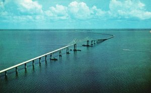 Vintage Postcard Sunshine Skyway Bridge Water Crossing West Coast Florida FL