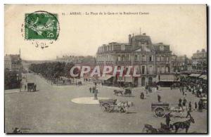 Old Postcard Arras station square and the boulevard Carnot