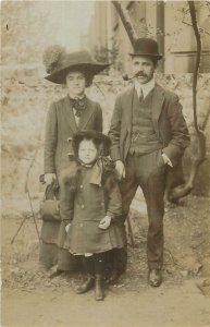 Postcard people traditions stances dress hat mode man suit couple child