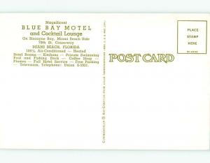 Unused Pre-1980 BLUE BAY RESTAURANT & MOTEL Miami Beach Florida FL s6747