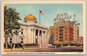 Reno Nevada NV, Washoe County Court House Building, Hotel Riverside, Postcard